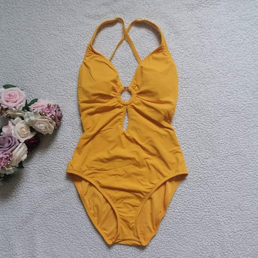 Bleu Rod Beattie Women's Cross-Back One Piece Swimsuit In Pineapple, Size 6